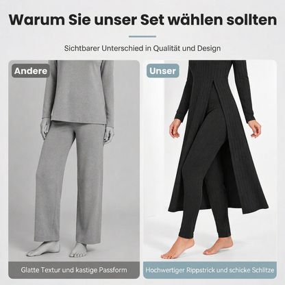 👖 2-teiliges Damen-Set: geripptes Longline-Top & schmale Hose