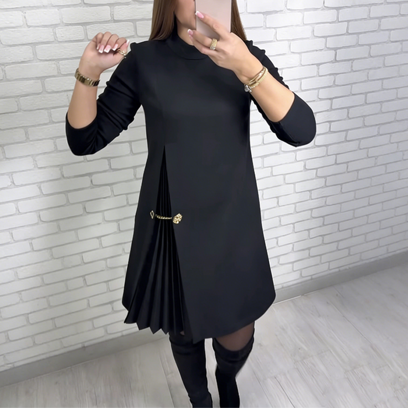 👗 Elegantes Langarm-Kleid mit Faltenpanel