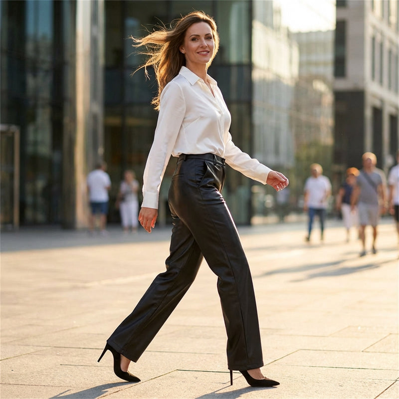Versatile High-Waist Faux Leather Pants