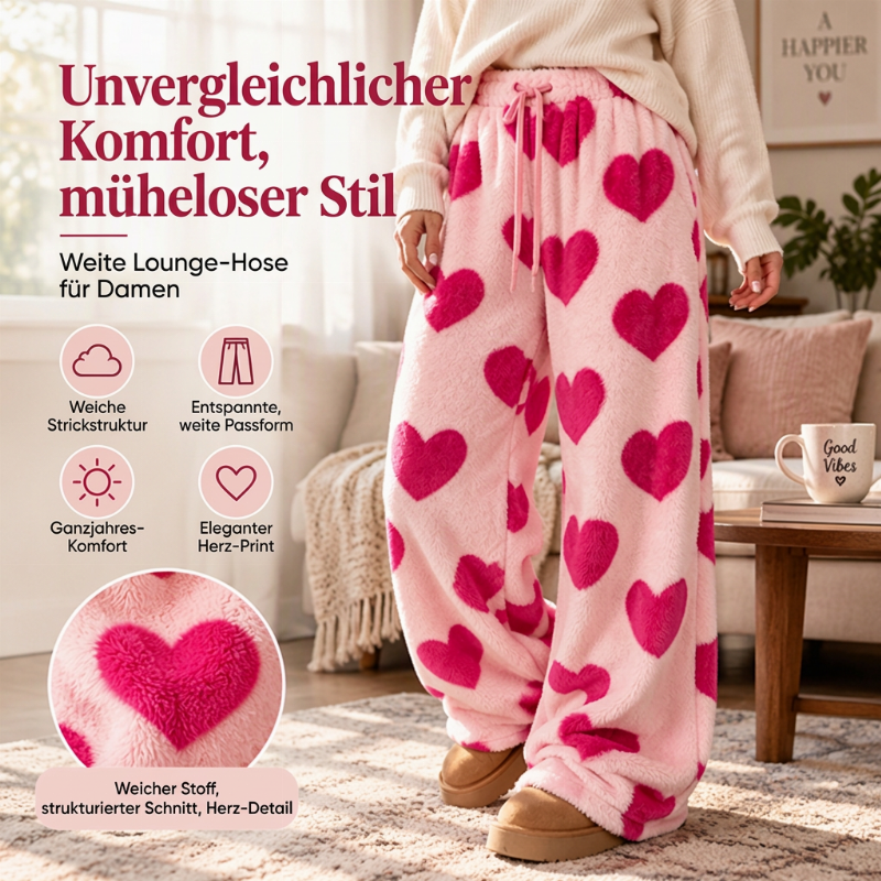 👖 Damen Plüschhose Herzprint weit