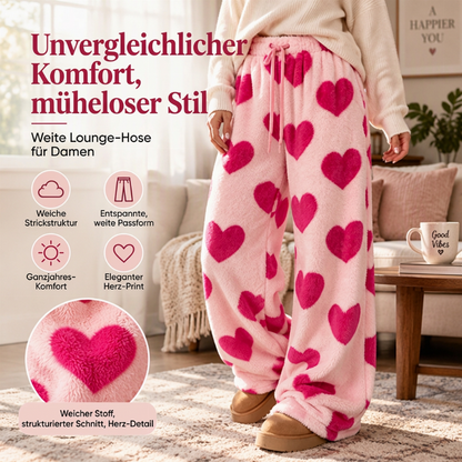 👖 Damen Plüschhose Herzprint weit