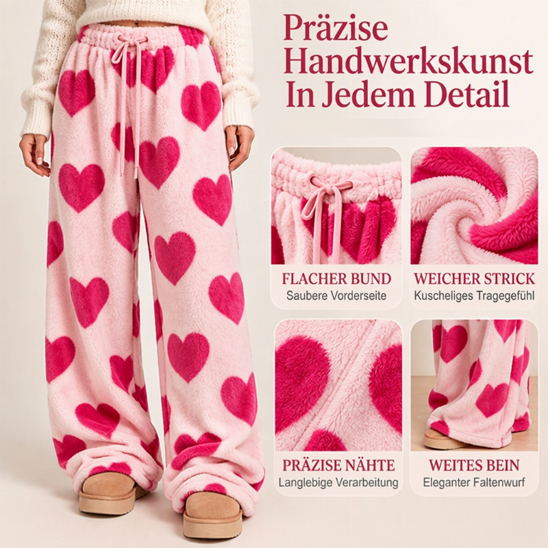 👖 Damen Plüschhose Herzprint weit