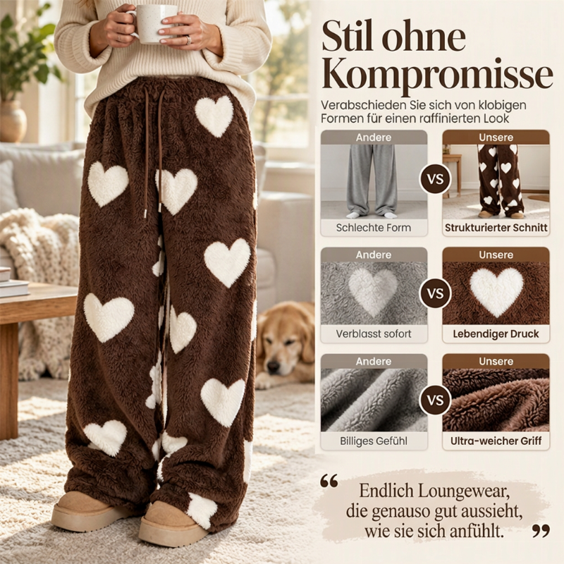 👖 Damen Plüschhose Herzprint weit