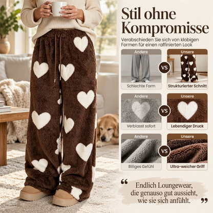 👖 Damen Plüschhose Herzprint weit