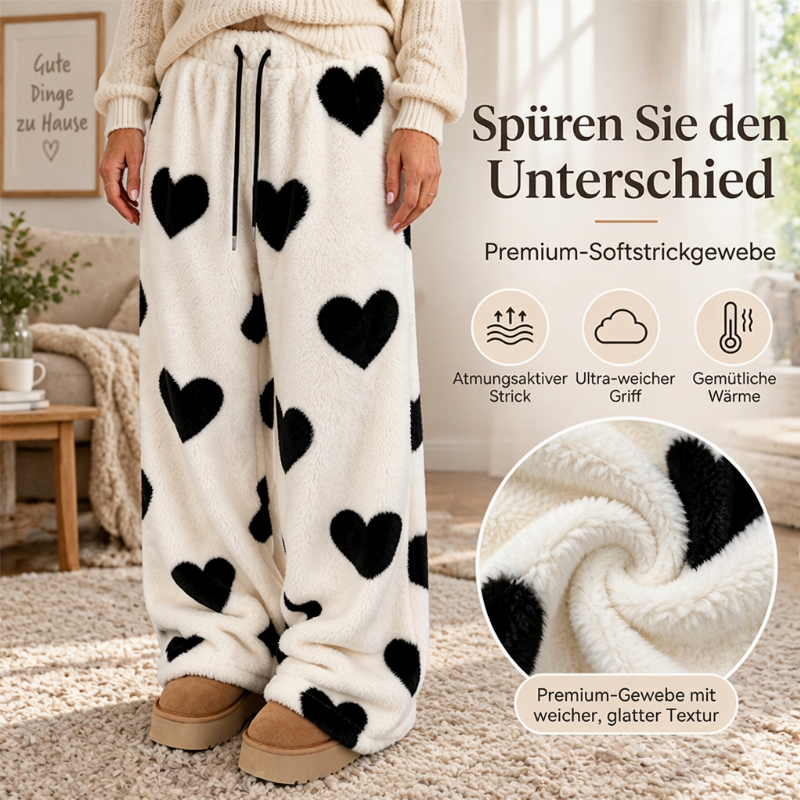 👖 Damen Plüschhose Herzprint weit