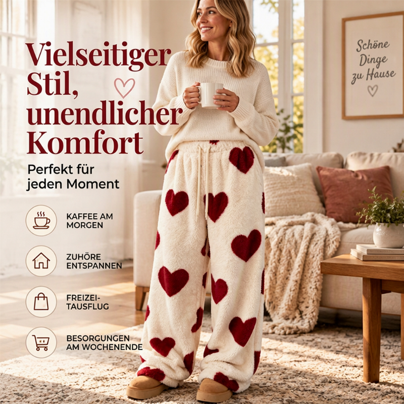 👖 Damen Plüschhose Herzprint weit