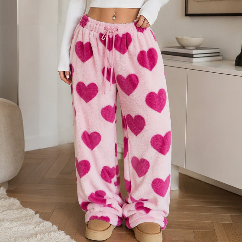 👖 Damen Plüschhose Herzprint weit