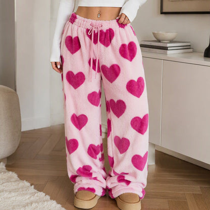 👖 Damen Plüschhose Herzprint weit