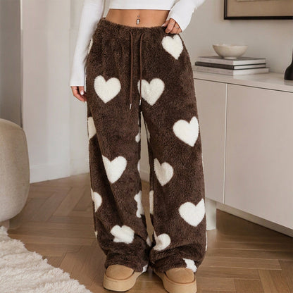 👖 Damen Plüschhose Herzprint weit