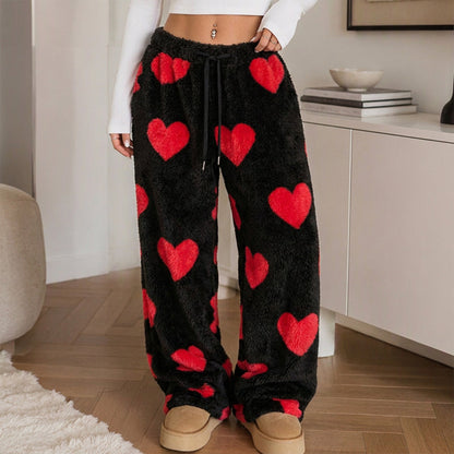 👖 Damen Plüschhose Herzprint weit