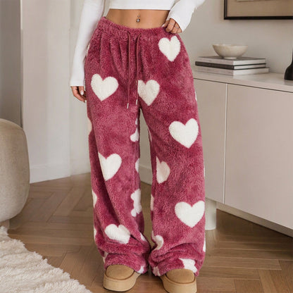 👖 Damen Plüschhose Herzprint weit