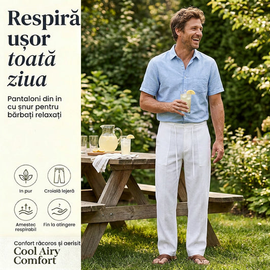 Pantaloni casual pentru bărbați, cu talie elastică și ușoară
